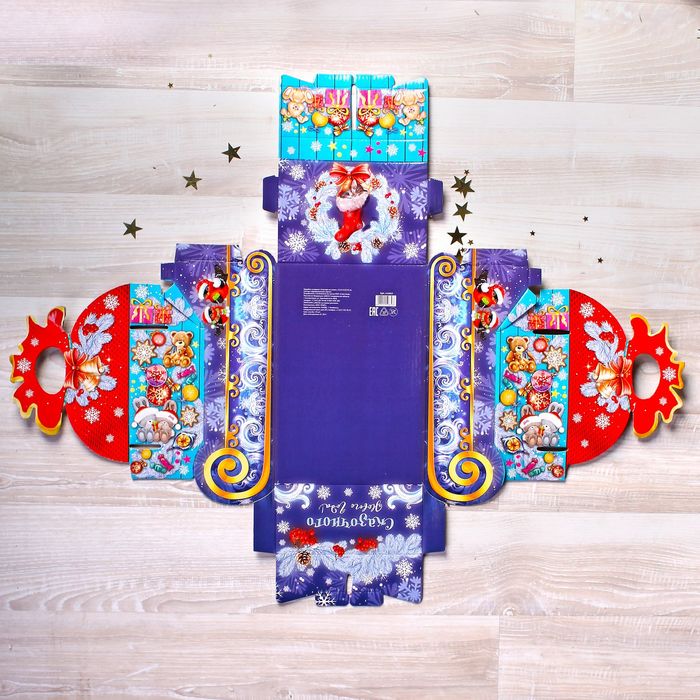 Коробка складная «Снегири на санях», 23,5 х 14,5 х 18 см