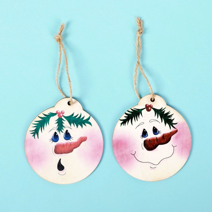 Подвеска новогодняя с цветным принтом "Снеговик" набор 2шт