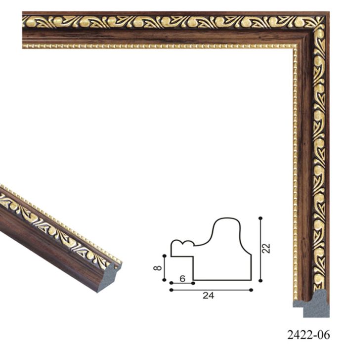 Багет пластиковый 24мм*22мм*2.9м (Ш*В*Д) 2422-06 тёмно-коричневый/золотой под старину