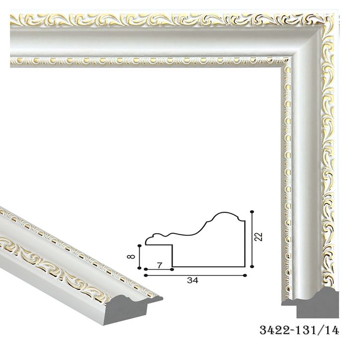 Багет пластиковый 34мм*22мм*2.9м (Ш*В*Д) 3422-131/14 белый/золотой