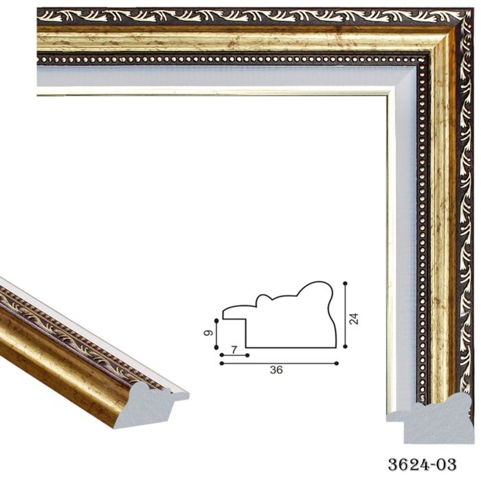 Багет пластиковый 36мм*24мм*2.9м (Ш*В*Д) 3624-03 золотой/тёмно-коричневый/белый
