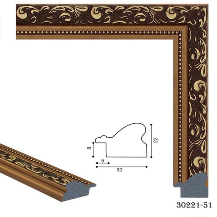 Багет пластиковый 30мм*22мм*2.9м (Ш*В*Д) 3022-51 бежевый/золотой