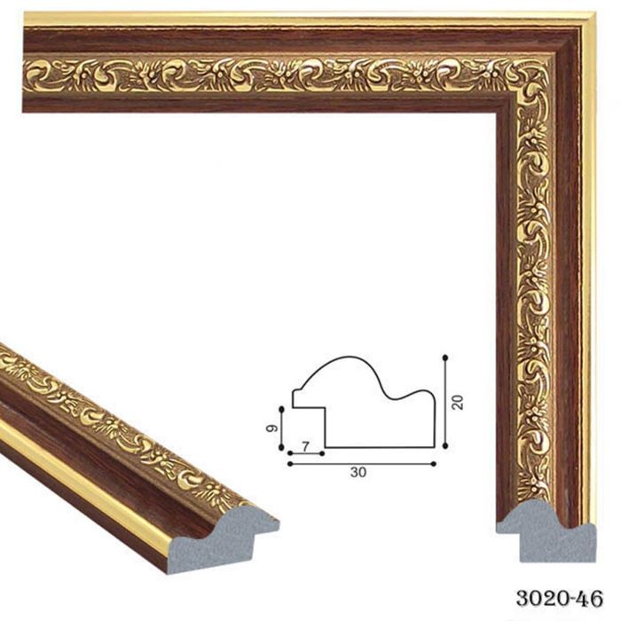 Багет пластиковый 30мм*20мм*2.9м (Ш*В*Д) 3020-46 вишя/золотой
