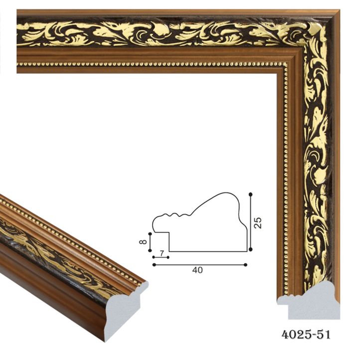 Багет пластиковый 40мм*25мм*2.9м (Ш*В*Д) 4025-51 коричневый/золотой