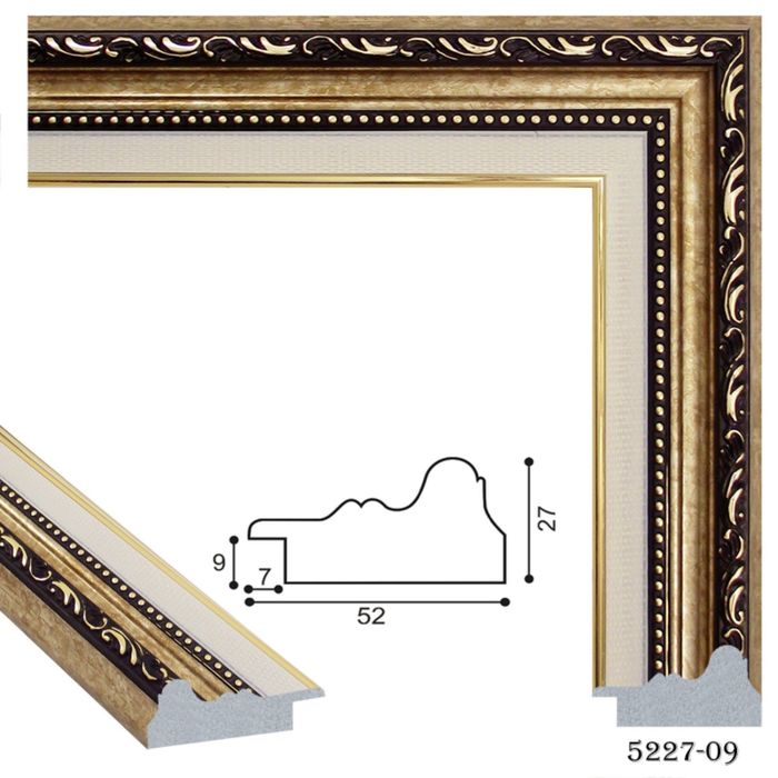 Багет пластиковый 52мм*27мм*2.9м (Ш*В*Д) 5227-09 коричневый/белый/золотой
