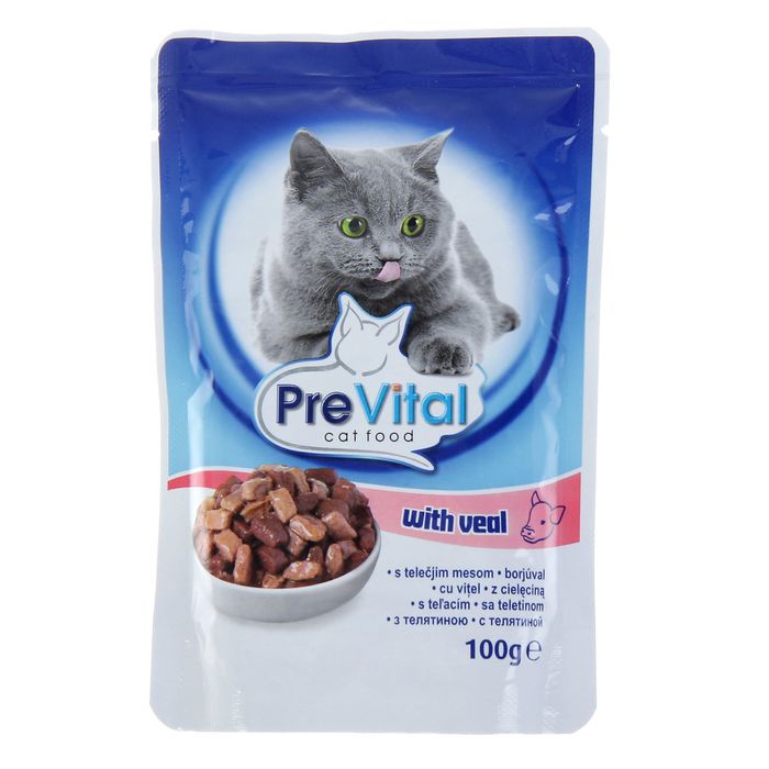 Влажный корм PreVital для кошек, телятина в соусе, пауч, 100 г
