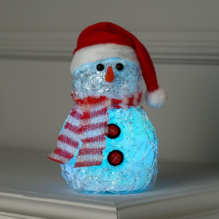 Игрушка акрил. "Снеговик" (батарейки в комплекте) 11 х 13 см, 1 LED, RGB, БЕЛЫЙ