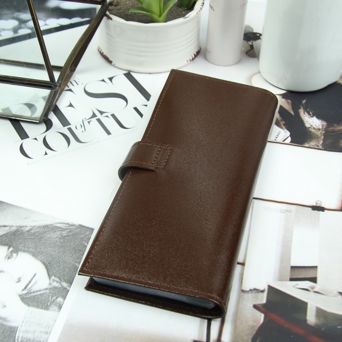 Визитница на кнопке, 2 ряда, цвет коричневый