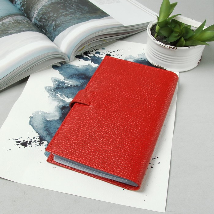 Визитница на кнопке, 3 ряда, цвет алый