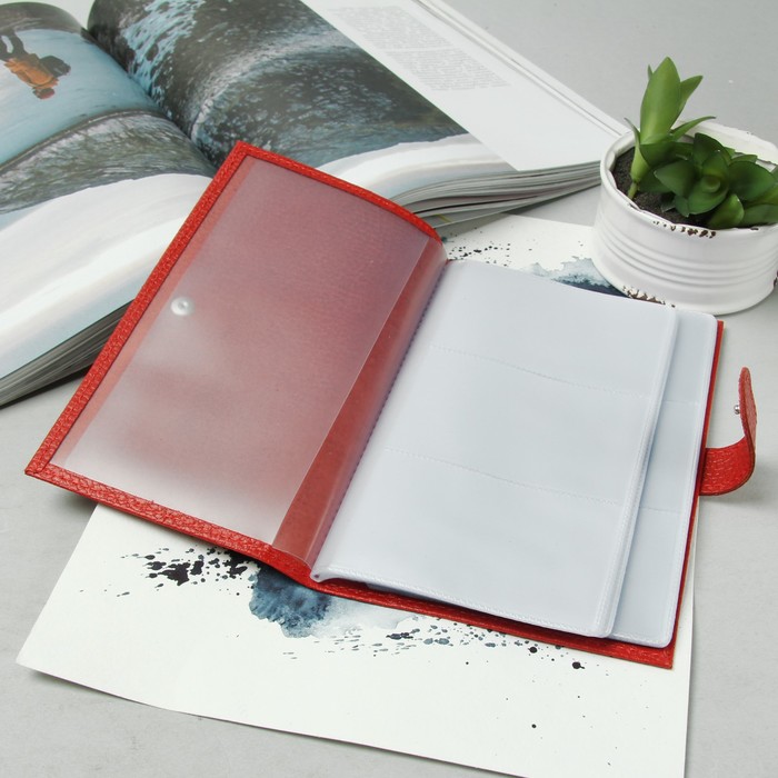 Визитница на кнопке, 3 ряда, цвет алый