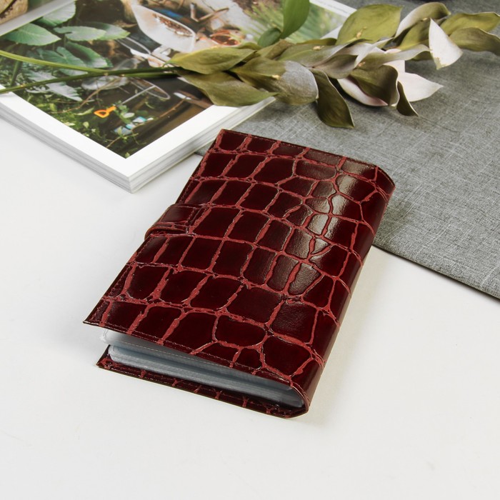 Визитница на кнопке, 3 ряда, скат, цвет бордовый