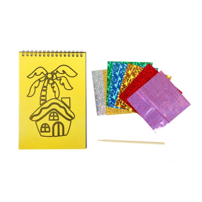 Фреска фольгой, гравюры, раскраска - альбом, 8 страниц, стека, цвета голубой