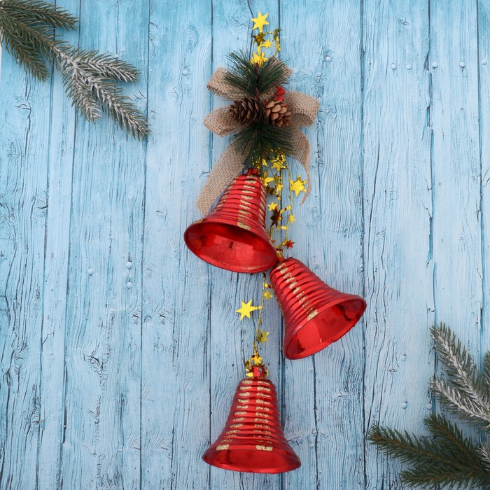 Украшение новогоднее "Красное диво" ребристые колокольчики 35 см