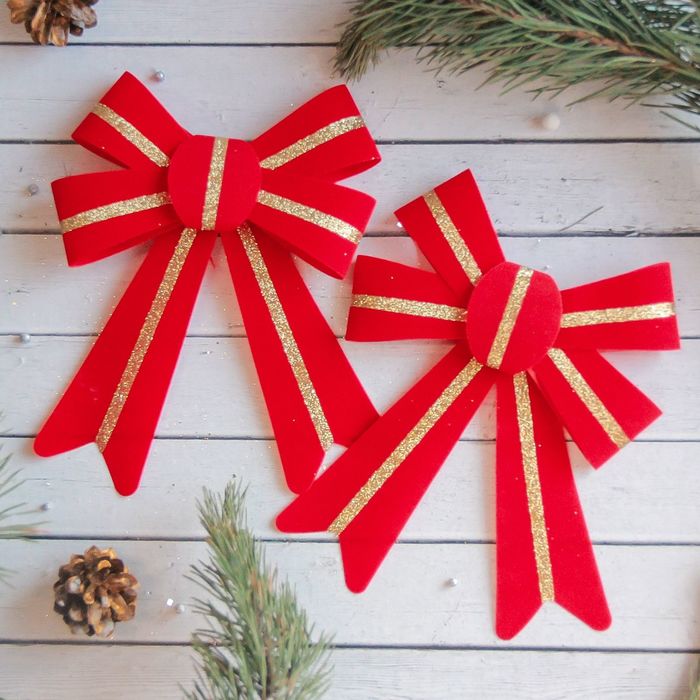 Украшение новогоднее "Бант" красный с полосками (набор 2 шт) 14*16 см