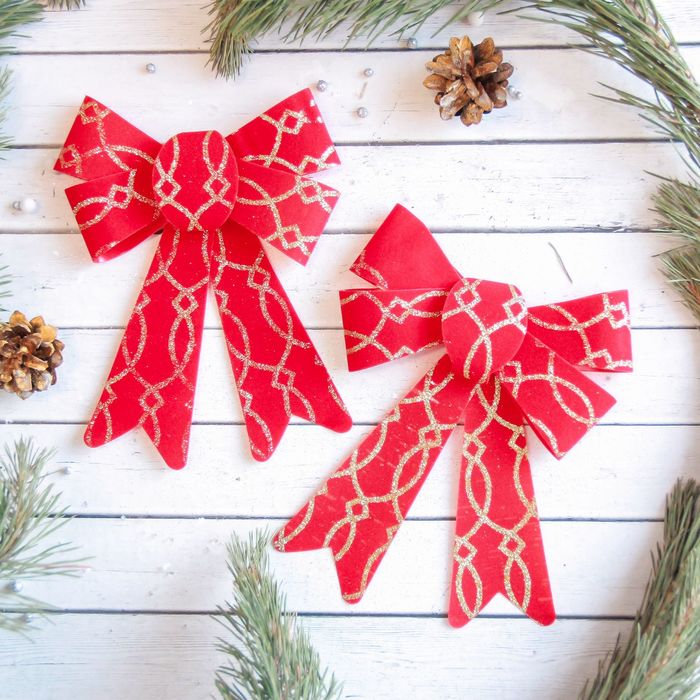 Украшение новогоднее "Бант" красный с золотинками (набор 2 шт) 14*16 см