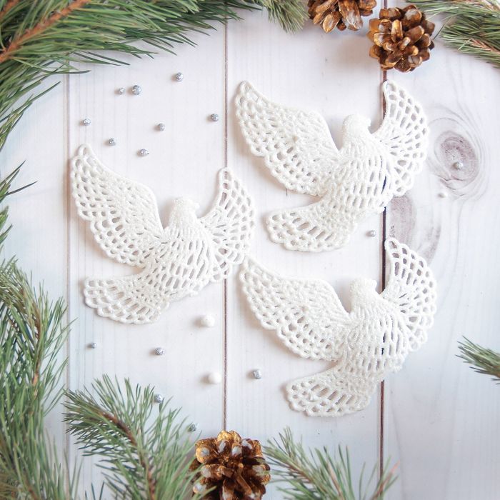 Украшение новогоднее "Белая голубка" (набор 3 шт) 10*11 см