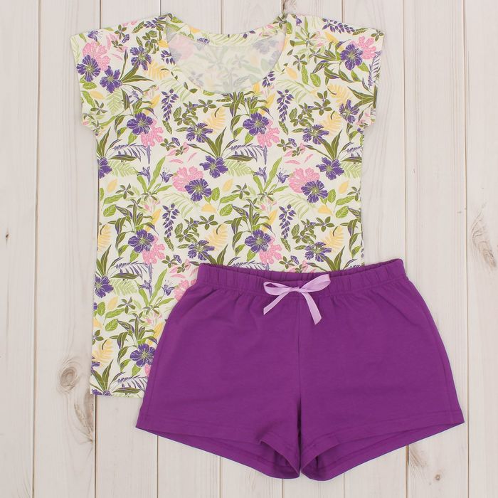 Комплект женский (футболка, шорты) 8829 цвет фиолетовый, р-р 50