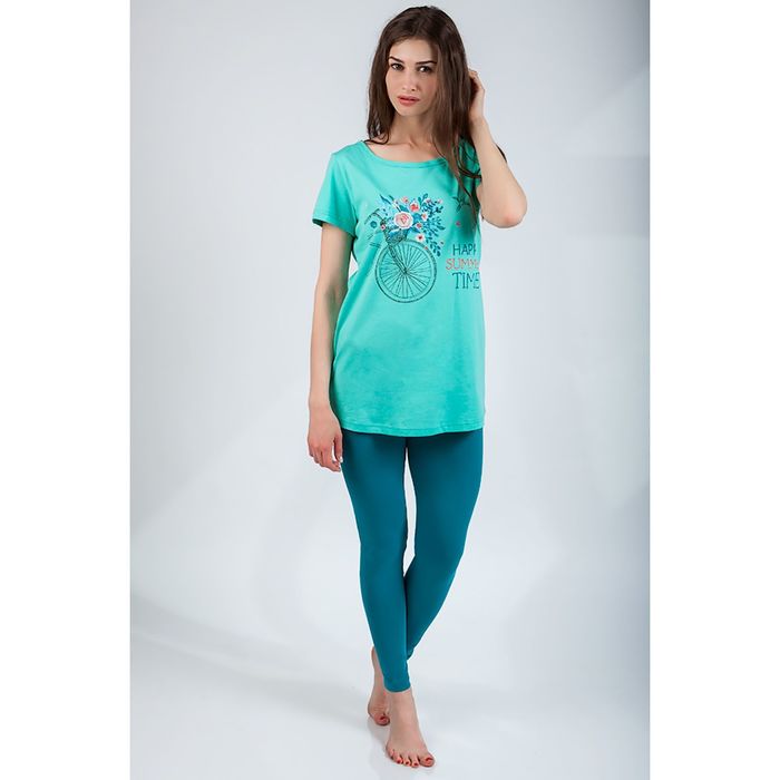 Комплект женский (футболка, леггинсы) 8886 цвет бирюзовый, р-р 50