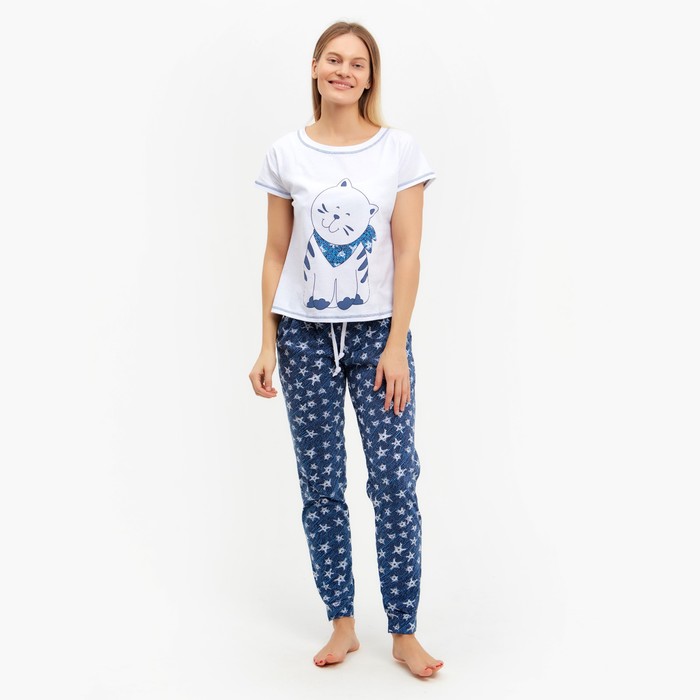 Комплект женский (футболка, брюки) Матроскин цвет синий, р-р 50