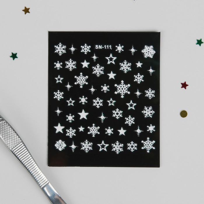Наклейки для ногтей "Звёзды со снежинками", цвет белый