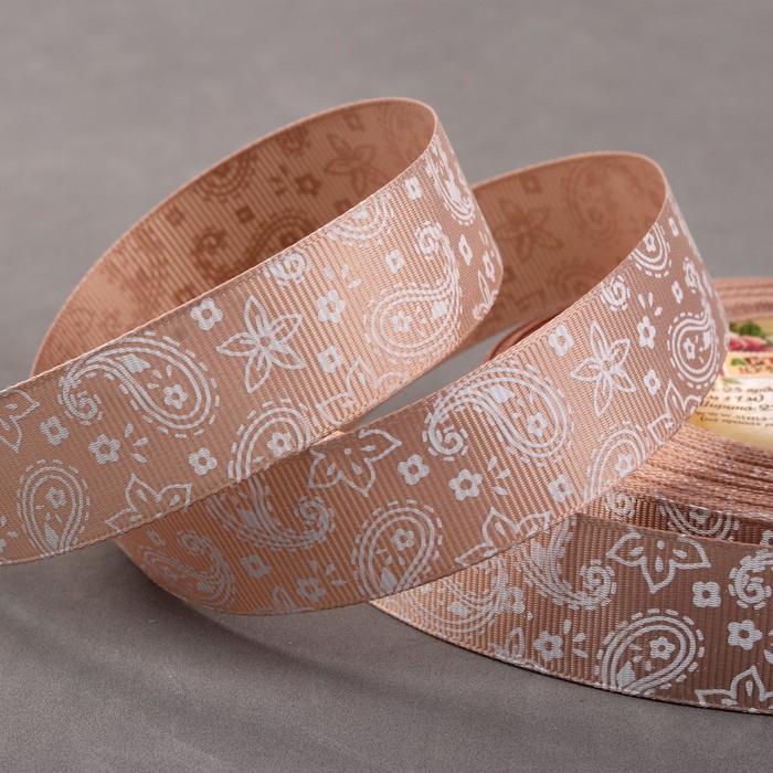 Лента репсовая "Огурцы", 25мм, 22±1м, цвет бежевый