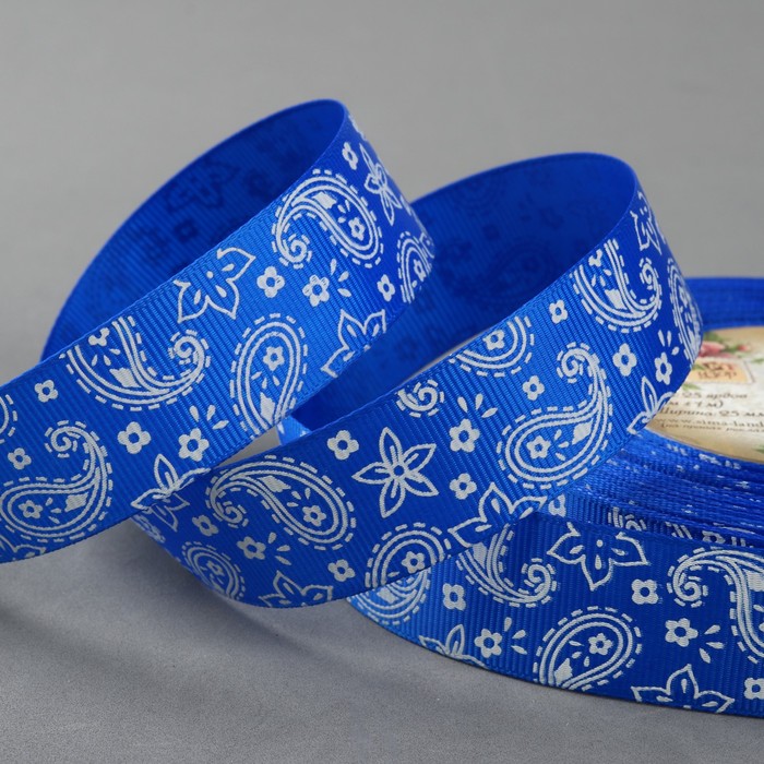 Лента репсовая "Огурцы", 25мм, 22±1м, цвет синий