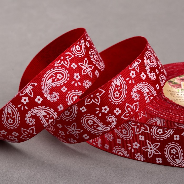 Лента репсовая "Огурцы", 25мм, 22±1м, цвет бордовый