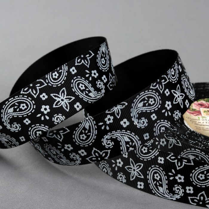 Лента репсовая "Огурцы", 25мм, 22±1м, цвет черный