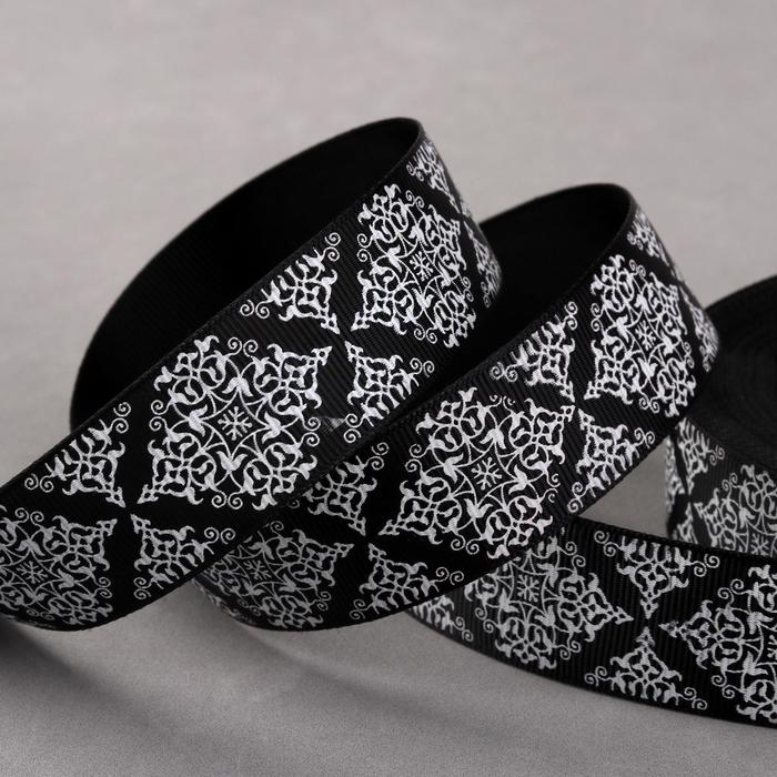 Лента репсовая "Узор", 25мм, 22±1м, цвет чёрный