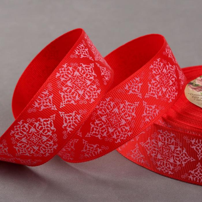 Лента репсовая "Узор", 25мм, 22±1м, цвет красный