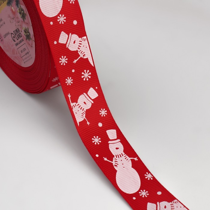 Лента репсовая "Снеговик", 25мм, 22±1м, цвет красный