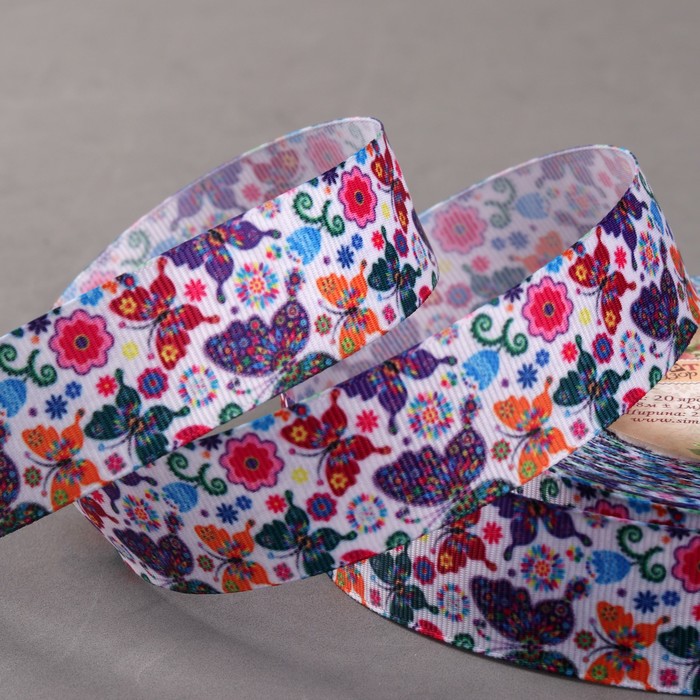 Лента репсовая "Бабочки", 25мм, 18±1м