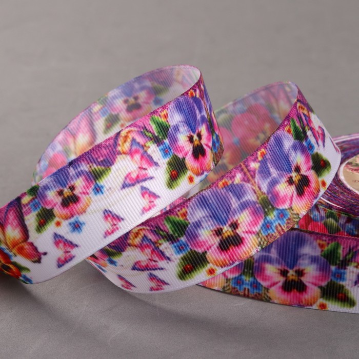 Лента репсовая "Анютины глазки", 25мм, 18±1м