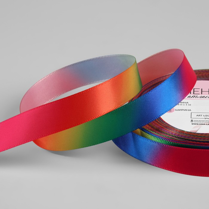 лента атласная радуга 15 мм × 18 ± 1 м разноцветная Лента атласная «Радуга», 15 мм × 18 ± 1 м, разноцветная