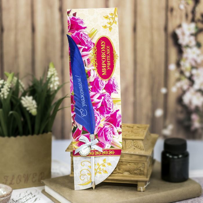 Перо для письма подарочное "Мировому учителю!"