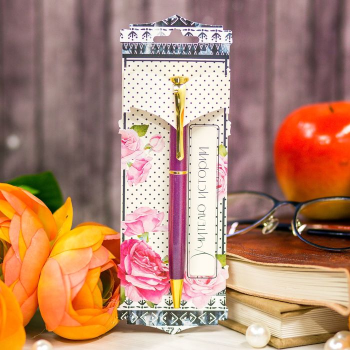 Ручка металлическая "Учителю истории", на подложке