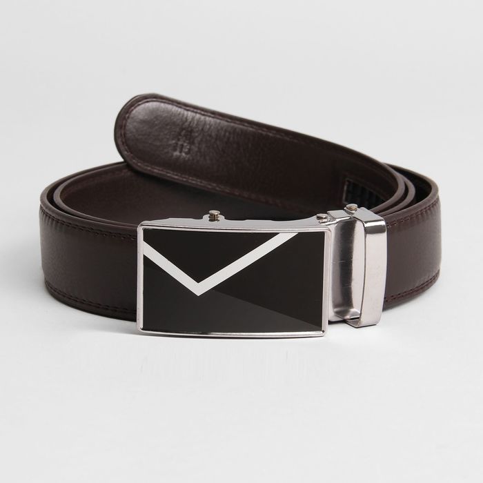 Ремень мужской, гладкий, пряжка - автомат металл, ширина - 3,5 см, цвет кофе