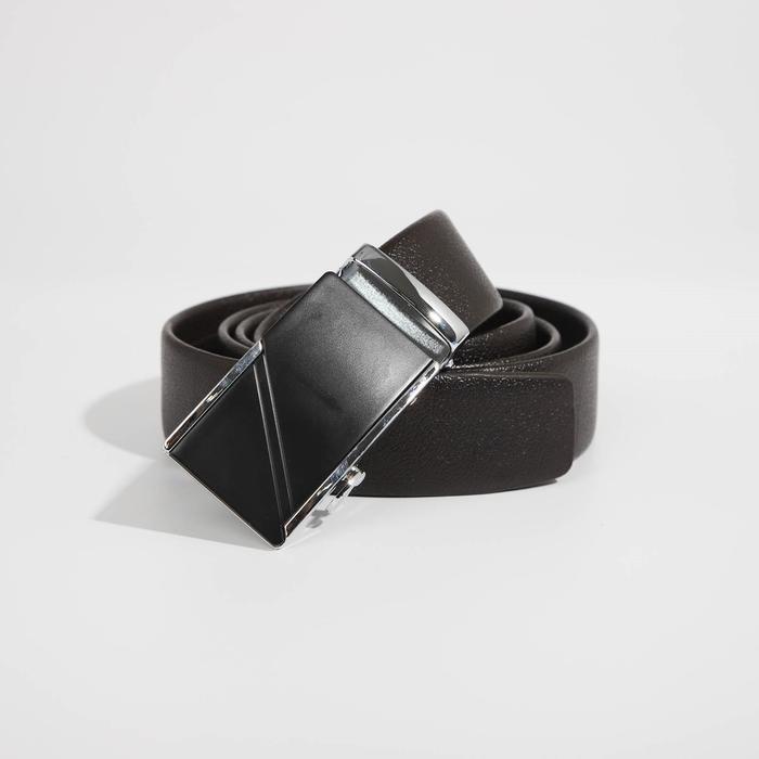 Ремень мужской, гладкий, пряжка - автомат металл, ширина - 3,5 см, цвет кофе