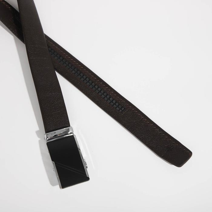 Ремень мужской, гладкий, пряжка - автомат металл, ширина - 3,5 см, цвет кофе