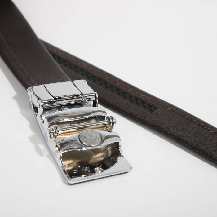 Ремень мужской, гладкий, пряжка - автомат металл, ширина - 3,5 см, цвет кофе