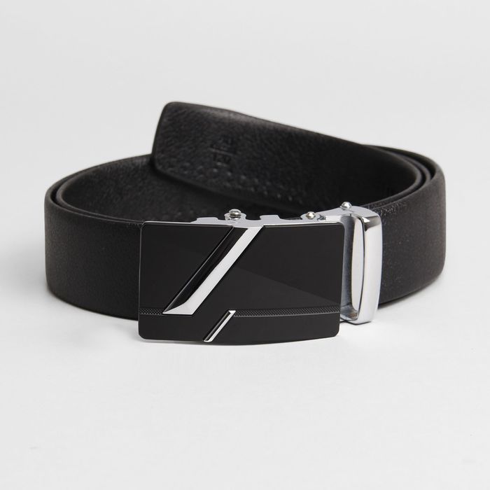 Ремень мужской, гладкий, пряжка - автомат металл, ширина - 3,5 см, цвет чёрный