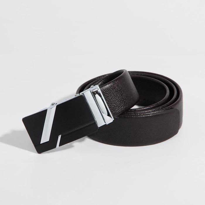 Ремень мужской, гладкий, пряжка - автомат металл, ширина - 3,5 см, цвет кофе