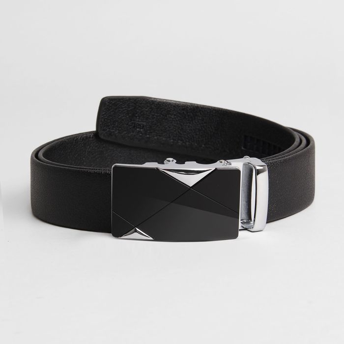 Ремень мужской, гладкий, пряжка - автомат металл, ширина - 3,5 см, цвет чёрный