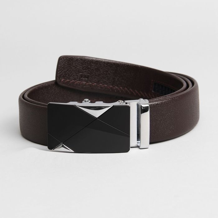 Ремень мужской, гладкий, пряжка - автомат металл, ширина - 3,5 см, цвет кофе