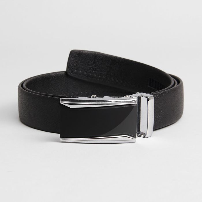 Ремень мужской, гладкий, пряжка - автомат металл, ширина - 3,5 см, цвет чёрный