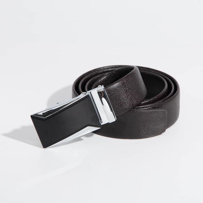 Ремень мужской, гладкий, пряжка - автомат металл, ширина - 3,5 см, цвет кофе