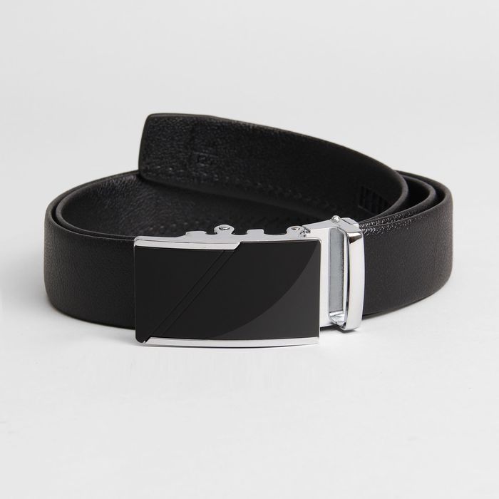 Ремень мужской, гладкий, пряжка - автомат металл, ширина - 3,5 см, цвет чёрный