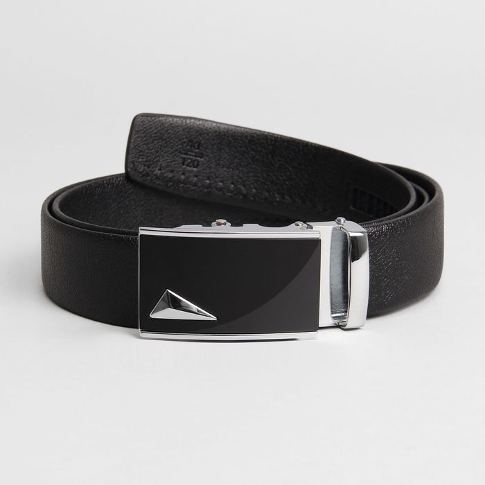 Ремень мужской, гладкий, пряжка - автомат металл, ширина - 3,5 см, цвет чёрный