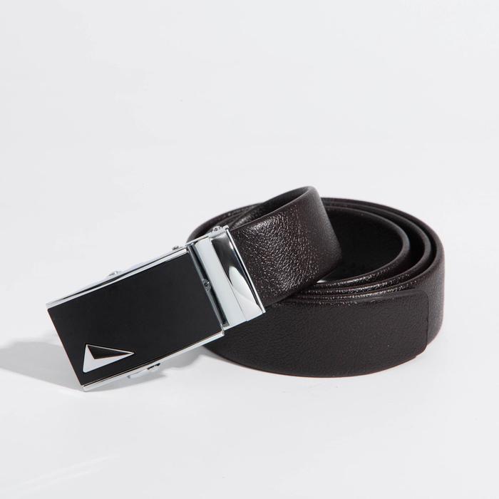 Ремень мужской, гладкий, пряжка - автомат металл, ширина - 3,5 см, цвет кофе