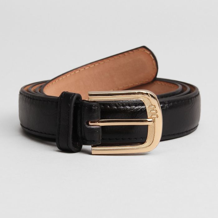 Ремень женский "Глянец", гладкий, 2 строчки, пряжка под золото, цвет чёрный